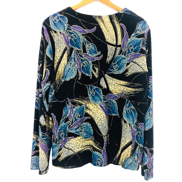 Vtg Mirasol Open Cardigan Sz Large Semi-sheer Lightweight Floral Shimmery USA - Picture 2 of 8